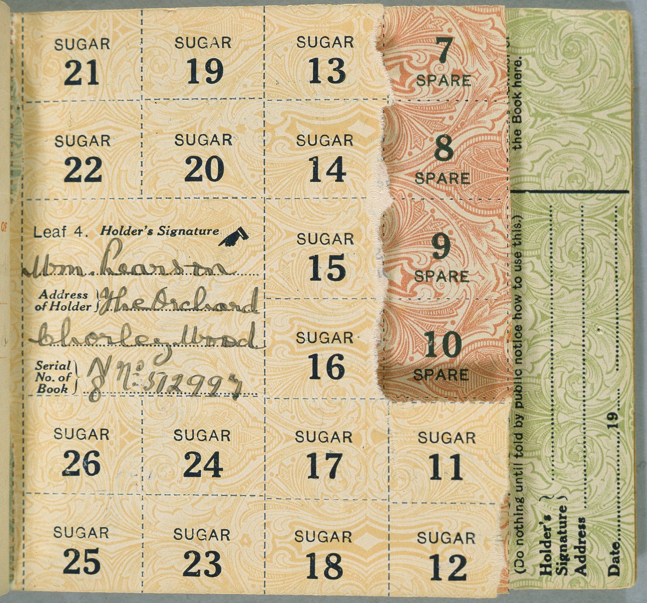 Rationsbog for William Pearson, Chorleywood, Hertfordshire, 1919 af English School