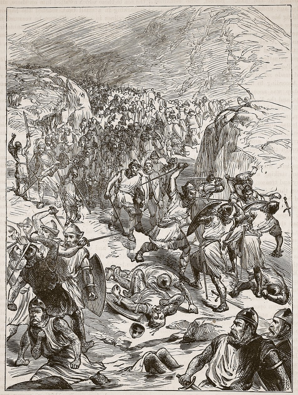Repulse of the English at Corwen, illustration fra Cassells Illustrated History of England (sepia foto) af English School