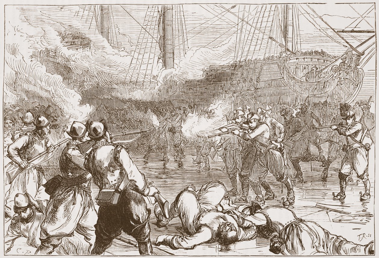 Repulse of the Spanish Soldiers at Amsterdam, illustration fra The History of Protestantism af James Aitken Wylie (1808-1890), pub. 1878 af English School