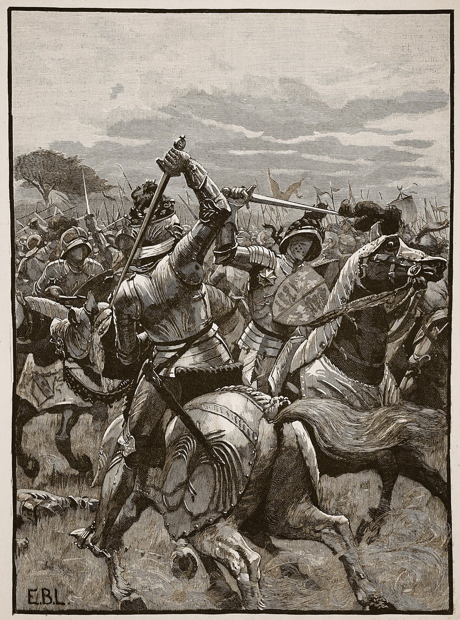 Richard III ved slaget ved Bosworth, illustration fra Cassells Illustrated History of England (sepia foto) af English School