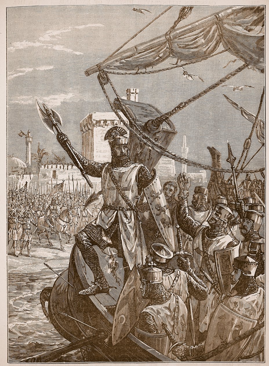 Richard lander ved Jaffa, illustration fra Cassells Illustrated History of England (sepia foto) af English School