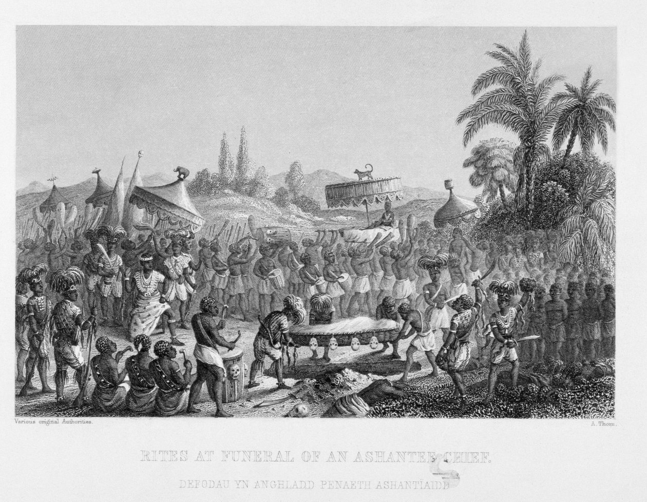 Rites at Funeral of an Ashantee Chief, indgraveret af A. Thorn, fra World Religion, udgivet af A. Fullarton & Co. af English School