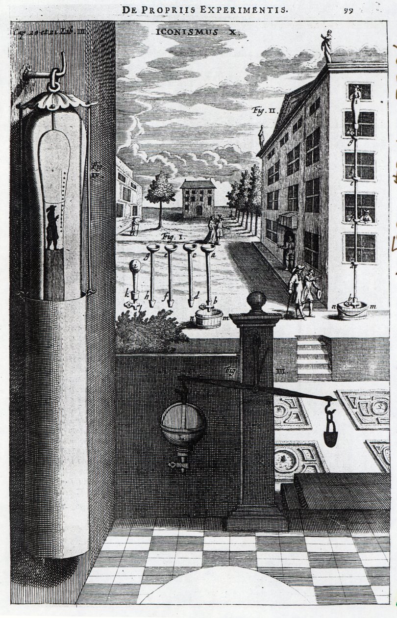 Robert Boyles designer og ideer til vakuumpumpen udgivet i 1669 af English School