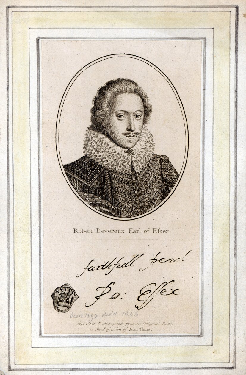 Robert Devereux, 3. jarl af Essex (1591-1646), hans segl og autograf af English School