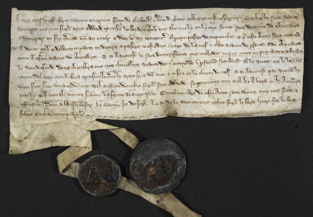 Robert Tybetot: Forpligtelse til at tjene i Det Hellige Land: 1270. Paen de Chaworth: Forpligtelse til at tjene i Det Hellige Land: 1270 (blæk på pergament) af English School