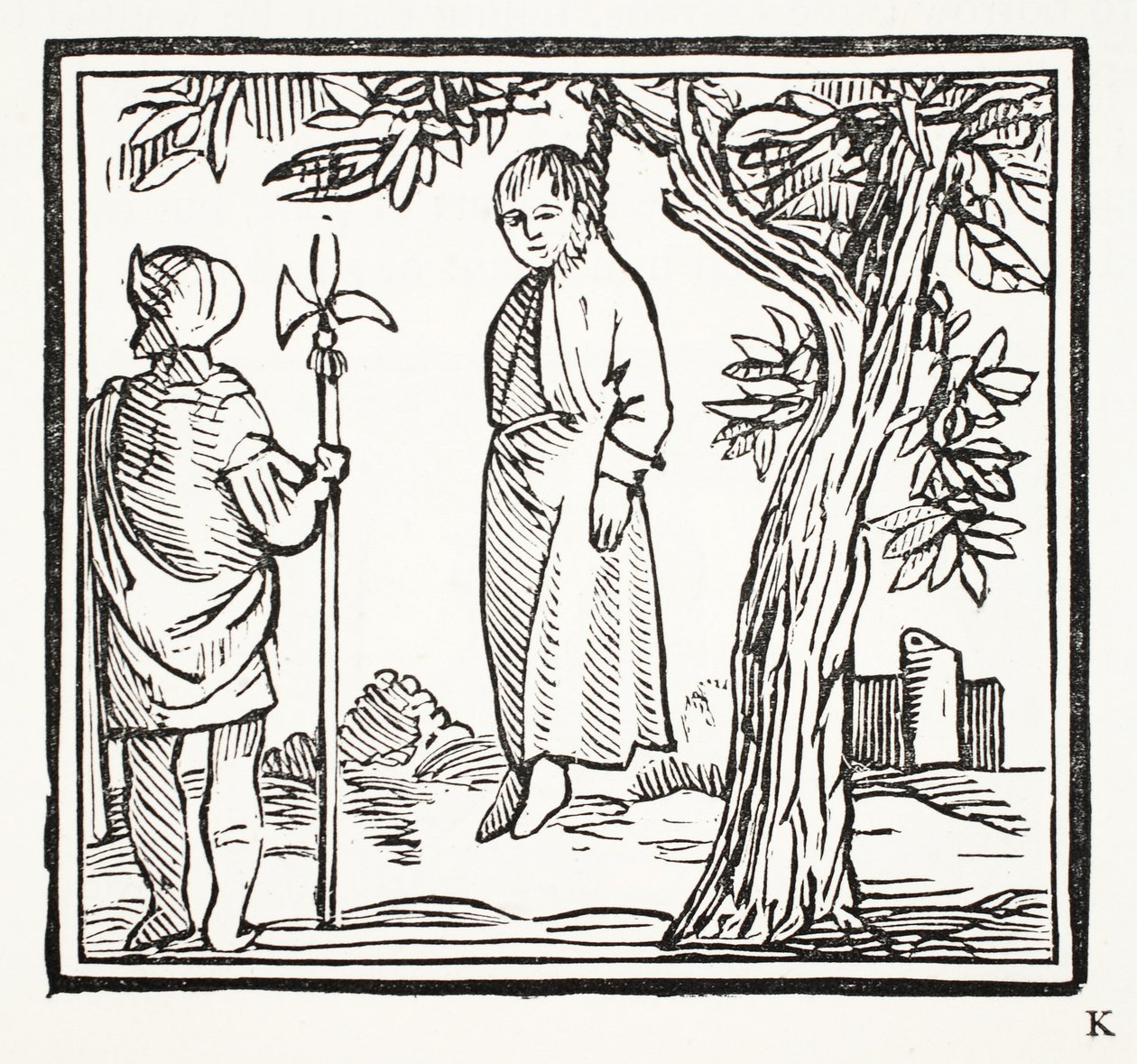 Robert hænger sig selv, illustration fra Chap-books of the Eighteenth Century af John Ashton, pub. 1882 af English School