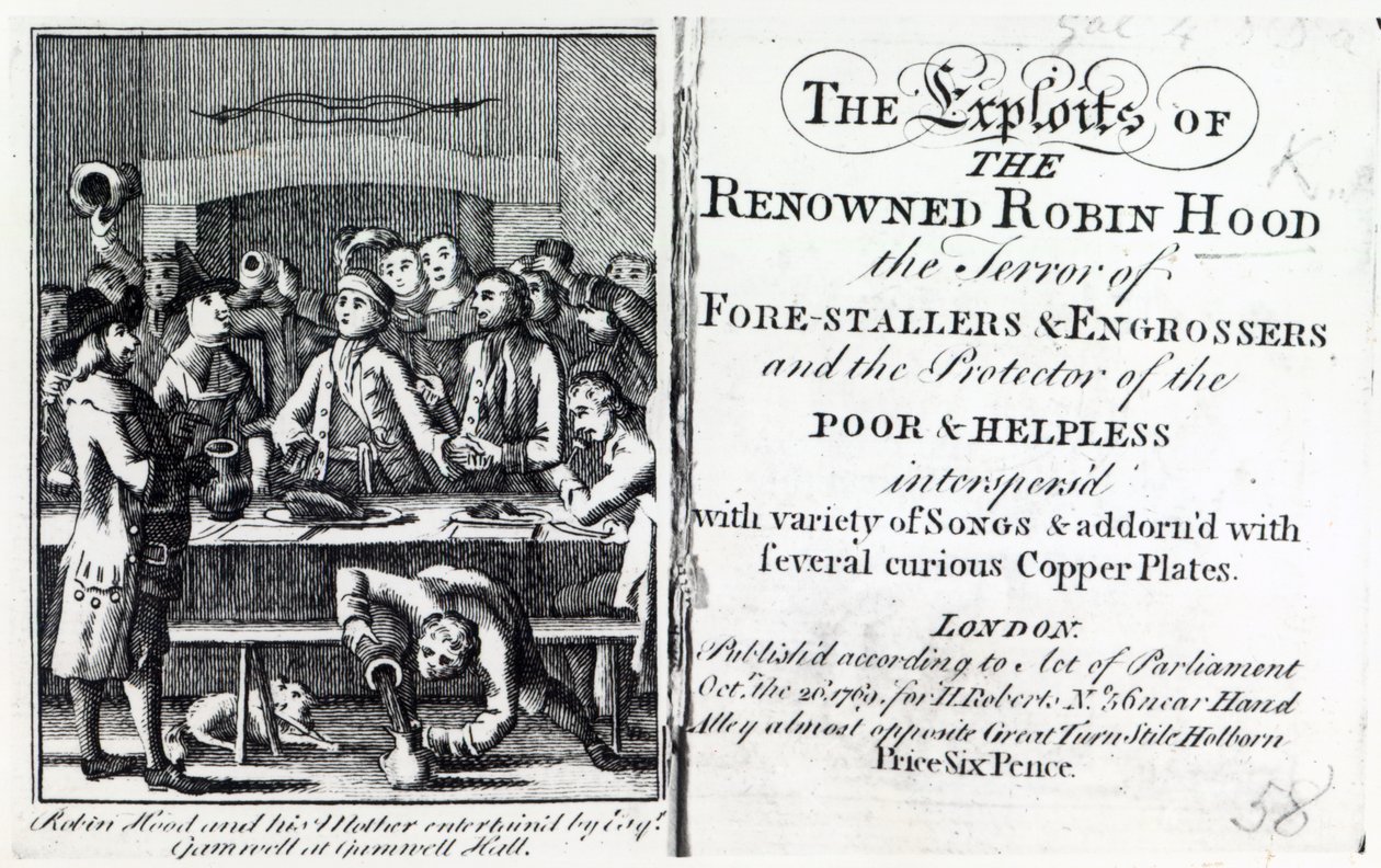 Robin Hood og hans mor underholdt af Esq Gamnell i Gamnell Hall, frontispice til 
