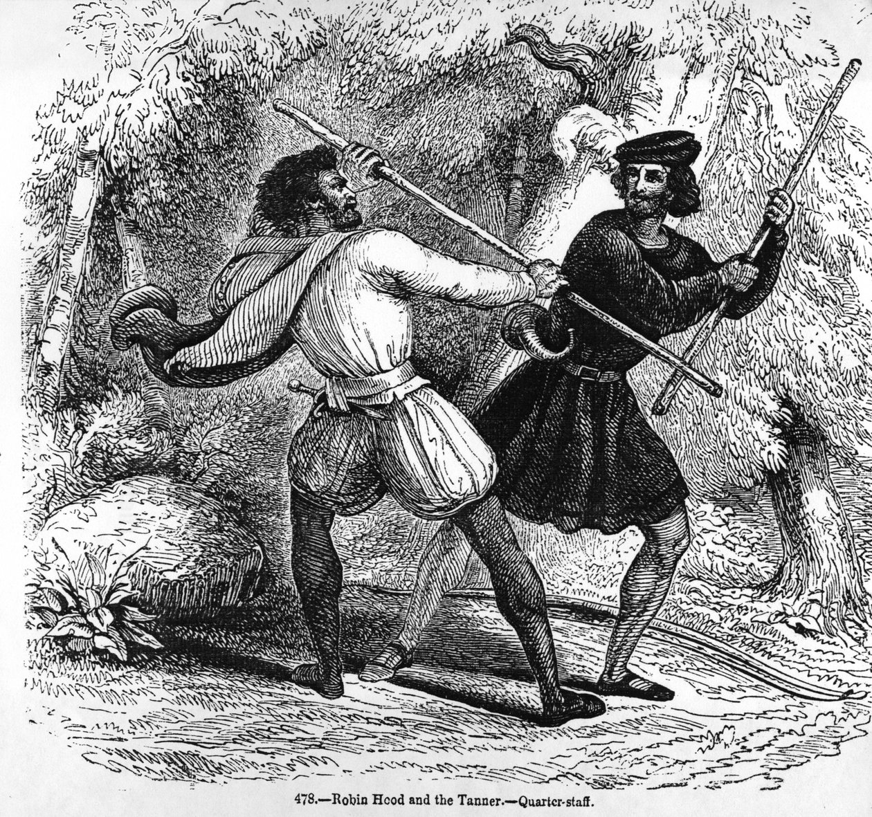 Robin Hood og garveren med kvartstave af English School