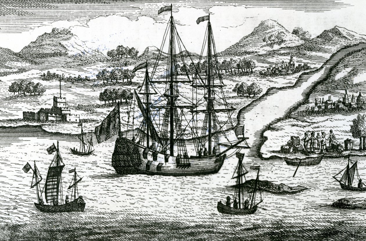 Robinson Crusoe undslipper Cambodia går ind i en havn i den nordlige del af Kina af English School