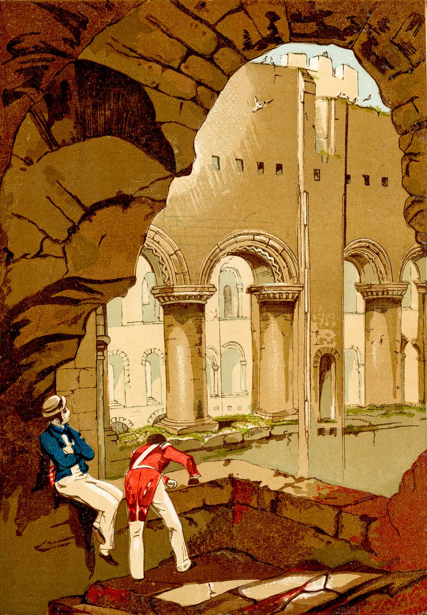 Rochester Castle, interiør (koloreret stik) af English School
