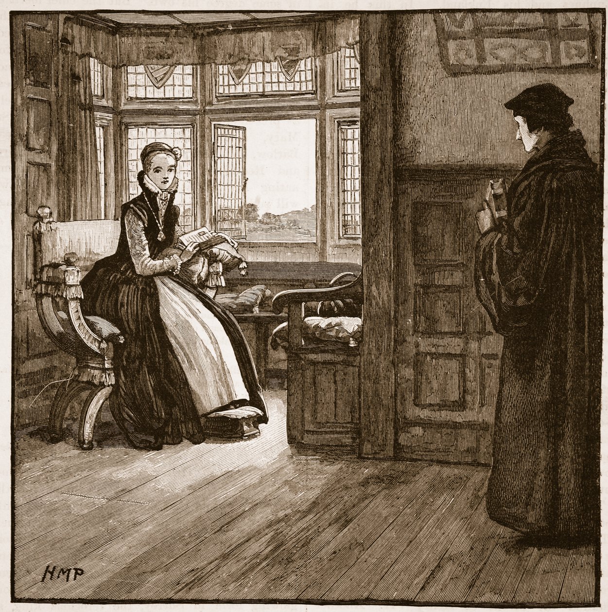 Roger Ascham besøger Lady Jane Grey, illustration fra Cassell