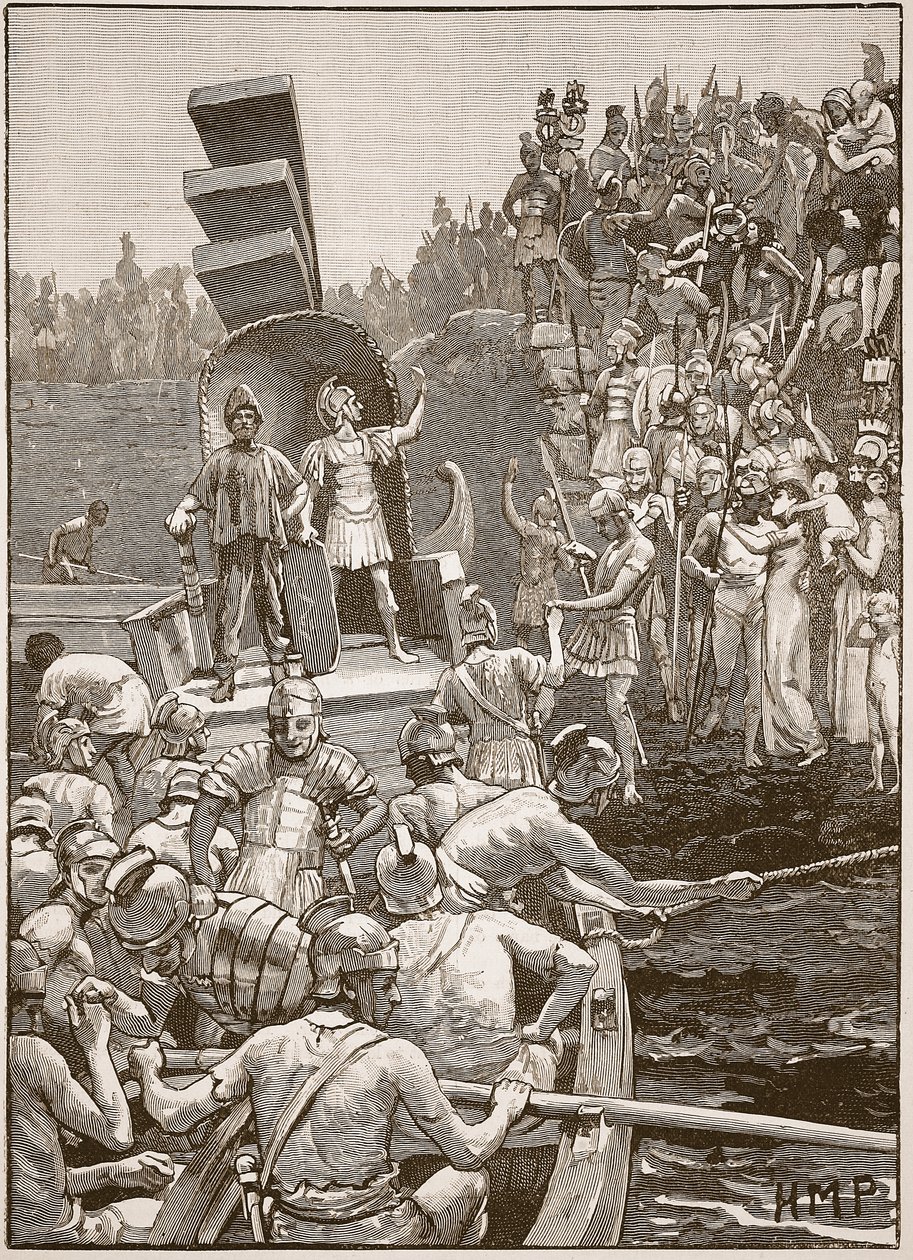 Romerske soldater forlader Storbritannien, illustration fra Cassells Illustrated History of England (sepia-foto) af English School