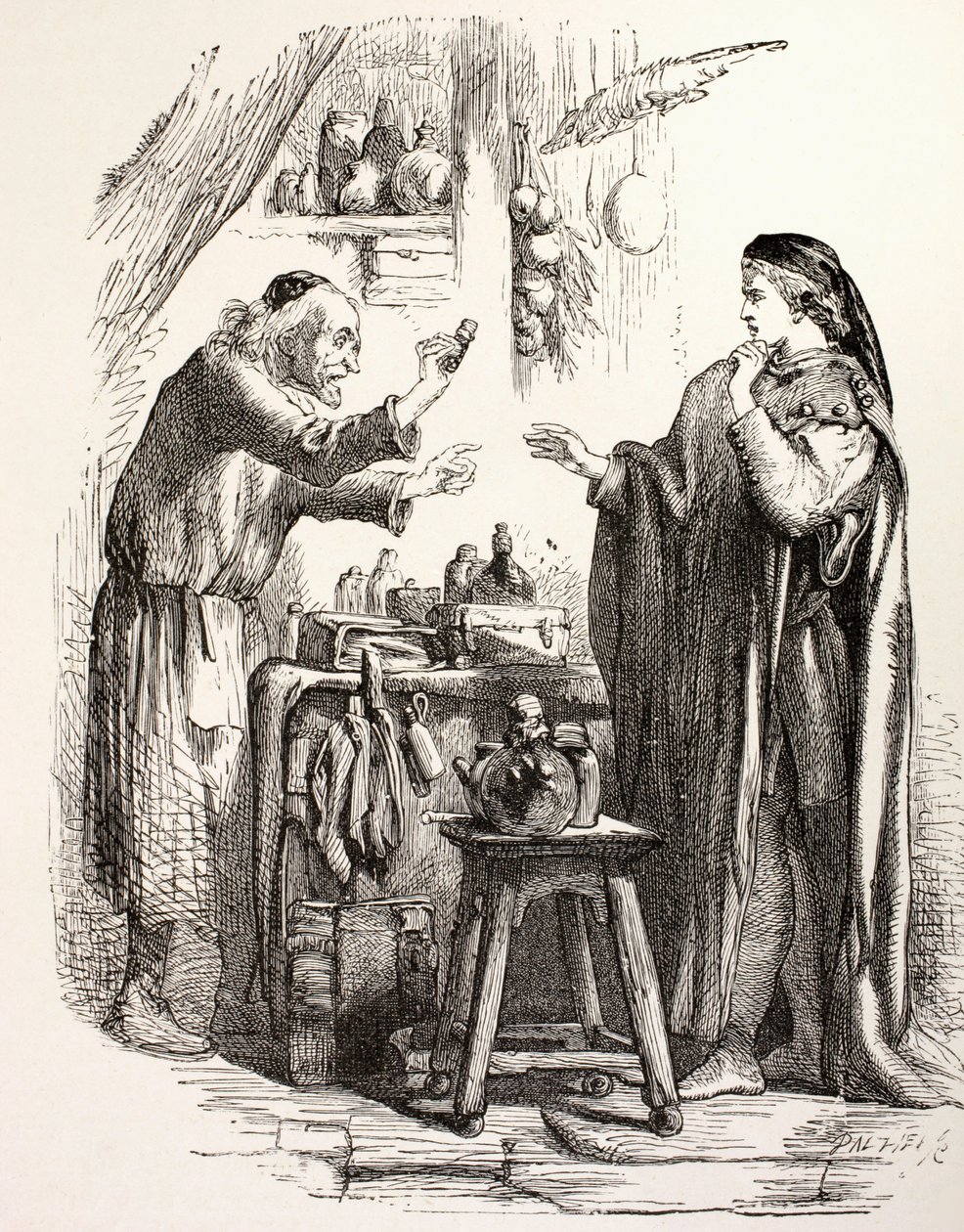 Romeo køber gift fra apoteket, illustration fra Romeo og Julie, fra 