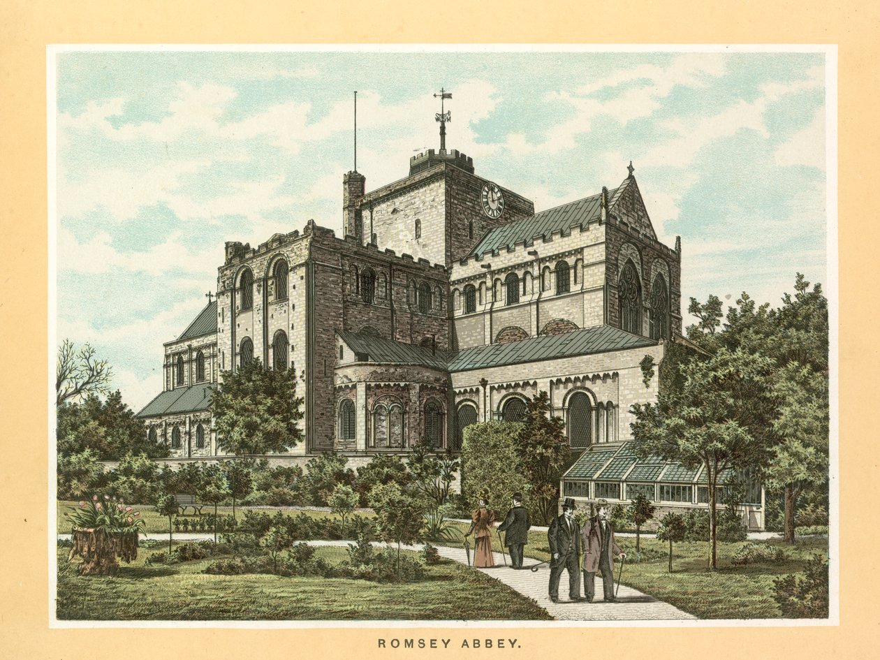 Romsey Abbey (farvelitografi) af English School