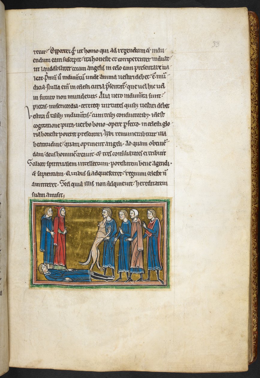 Kongelig 12 F.XIII, f.33 Hund identificerer en morder.  , fra Bestiary (ff. 3-141), Lapidary (ff. 141v-149)  , 2. kvartal af det 13. århundrede (vellum) af English School