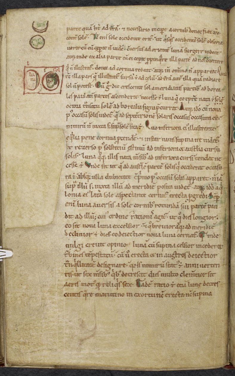 Kongelig 13. A.XI, f.55vMarginaltegninger af Solen og Månen.De temporum ratione.Bede den Ærværdige Mscellany af værker om computus og astronomi.11. århundrede-12. århundrede af English School
