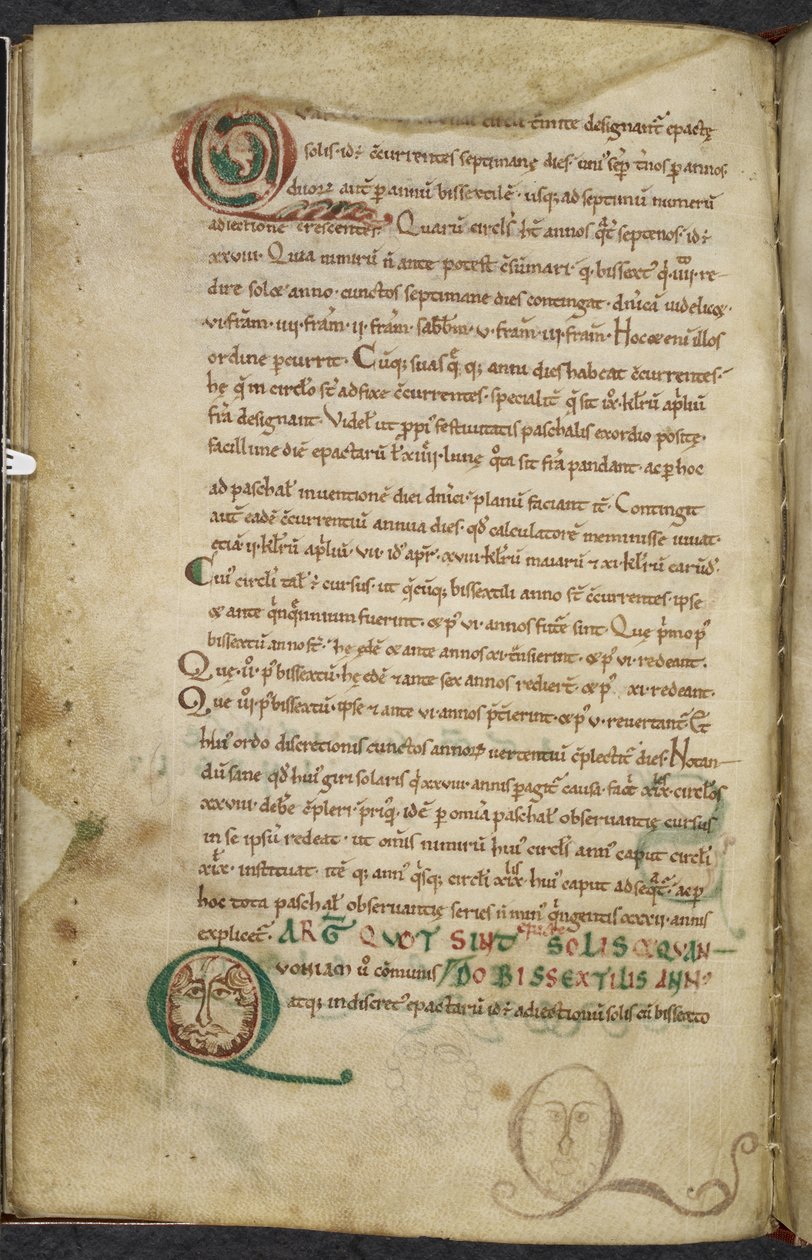 Kongelig 13. A.XI, f.79v Menneskeansigter i initialer, De temporum ratione, Bede den Ærværdige (vellum) af English School