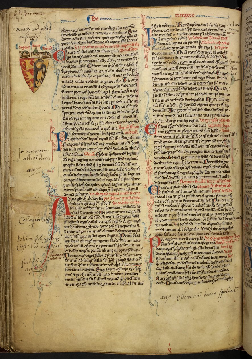 Royal 14 C.VII ff.86v Borddekoration med Richard Løvehjertes våbenskjold, illustration fra 