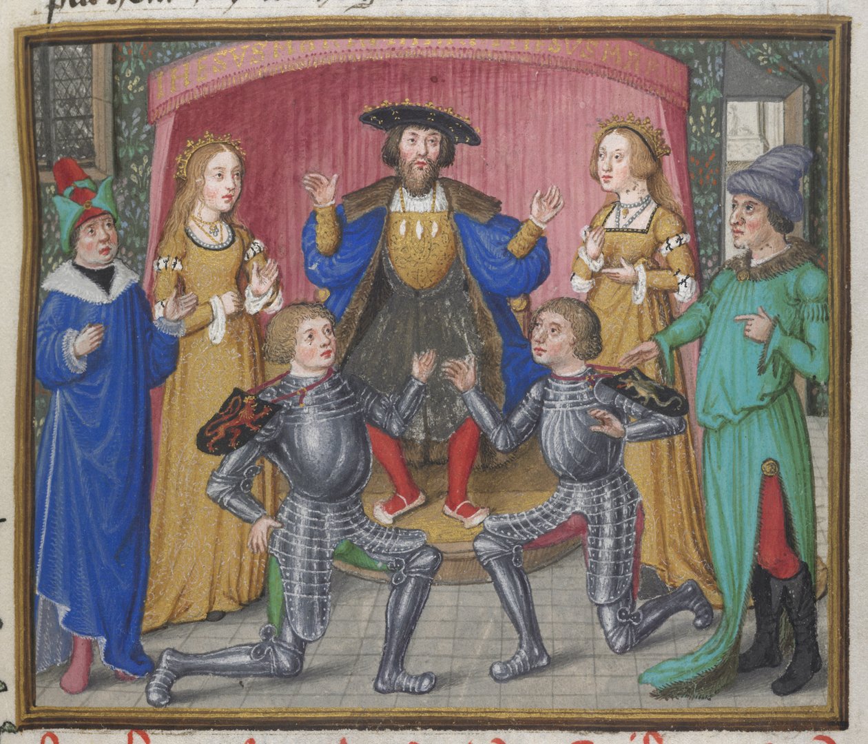 Royal 18 D.II, f.151 Polynices og Tydeus forsonede, illustration fra 