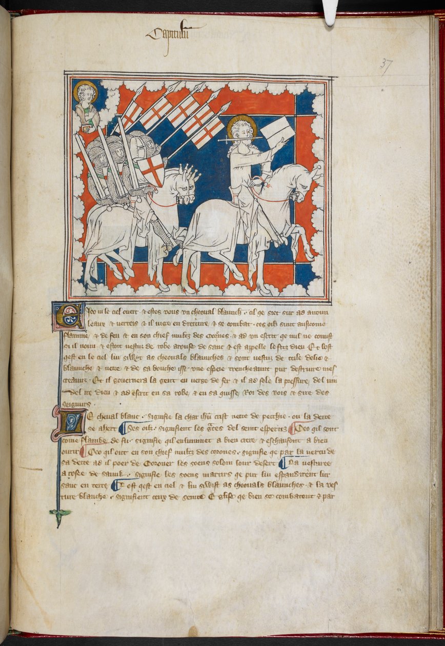 Kongelig 19 B.XV, f.37 Rytteren på den hvide hest og hans tilhængere; John ovenover, til venstre, fra 