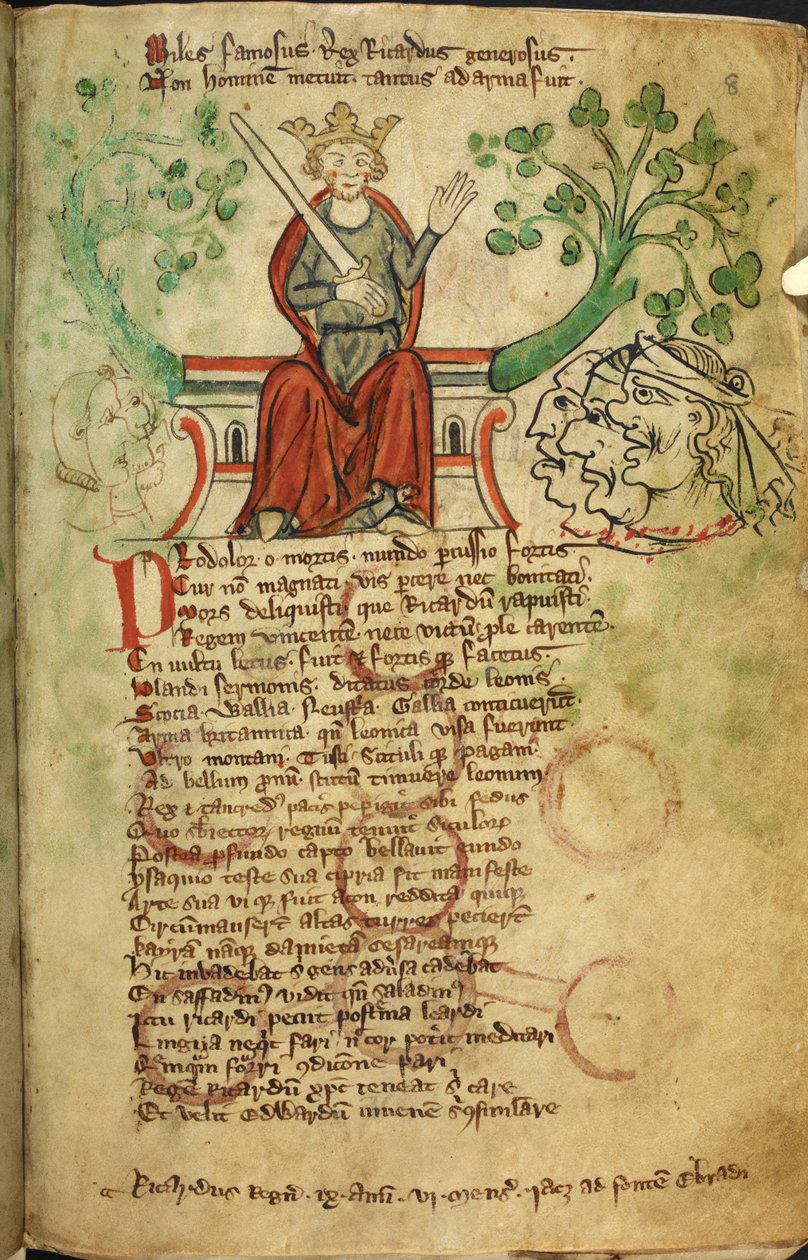 Kongelig 20 A. II f.8 Kong Richard I med sværd, på sin trone, illustration fra 