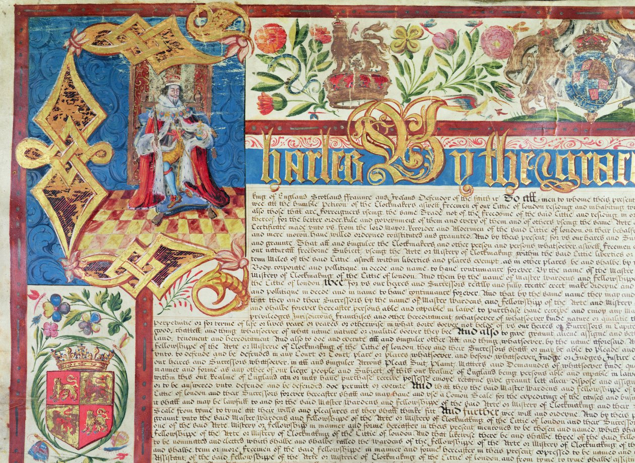 Royal Charter for Company of Clothmakers in the Reign of Charles II (1630-85) (detaljer) af English School