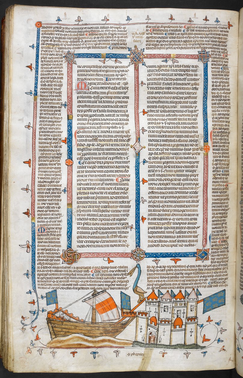 Royal MS 10 IV f.208v Naval attack and Marginal Decoration, illustration fra 