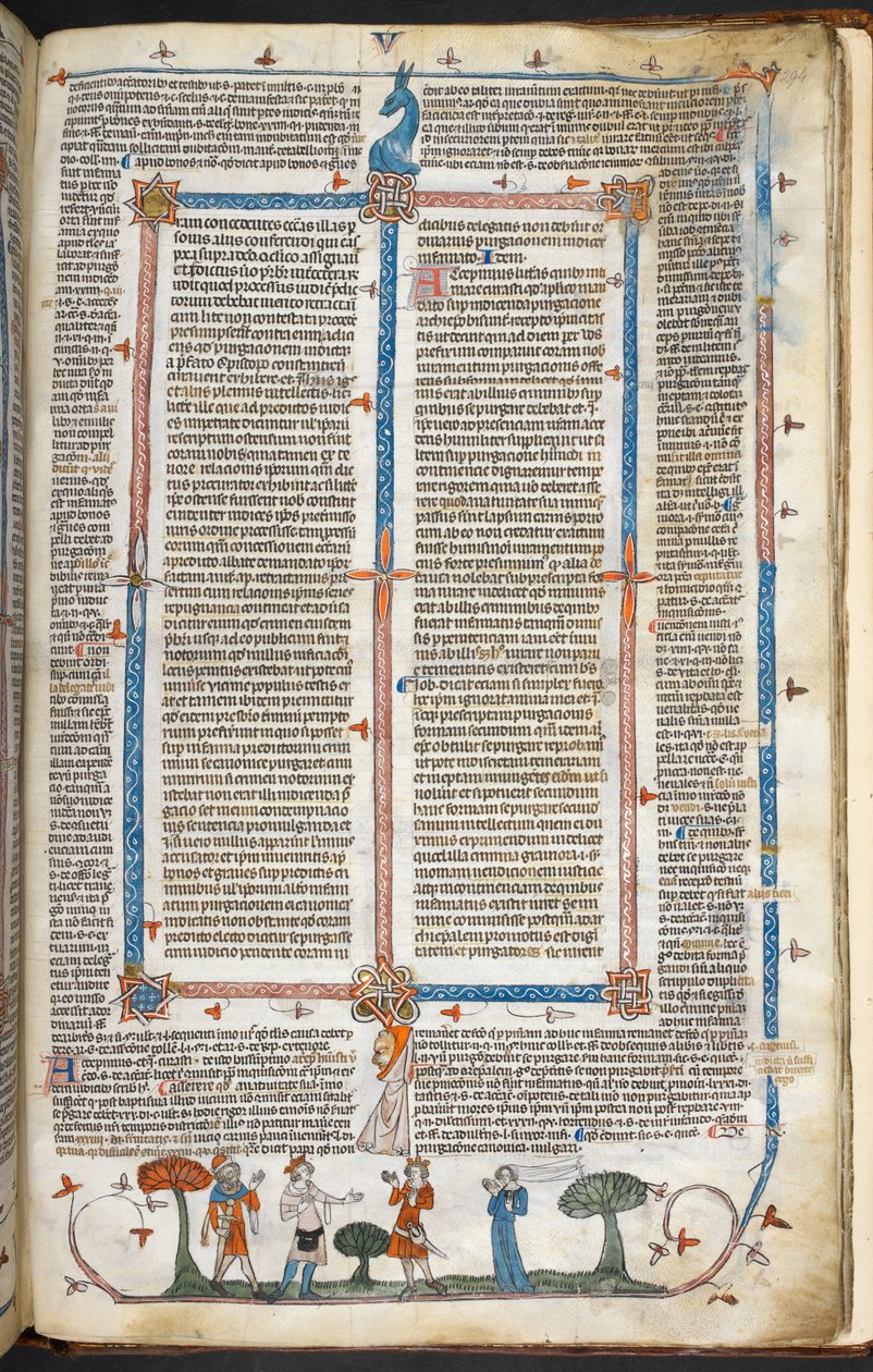 Royal MS 10 IV f.294r middelalderfigurer og marginaldekoration, illustration fra 