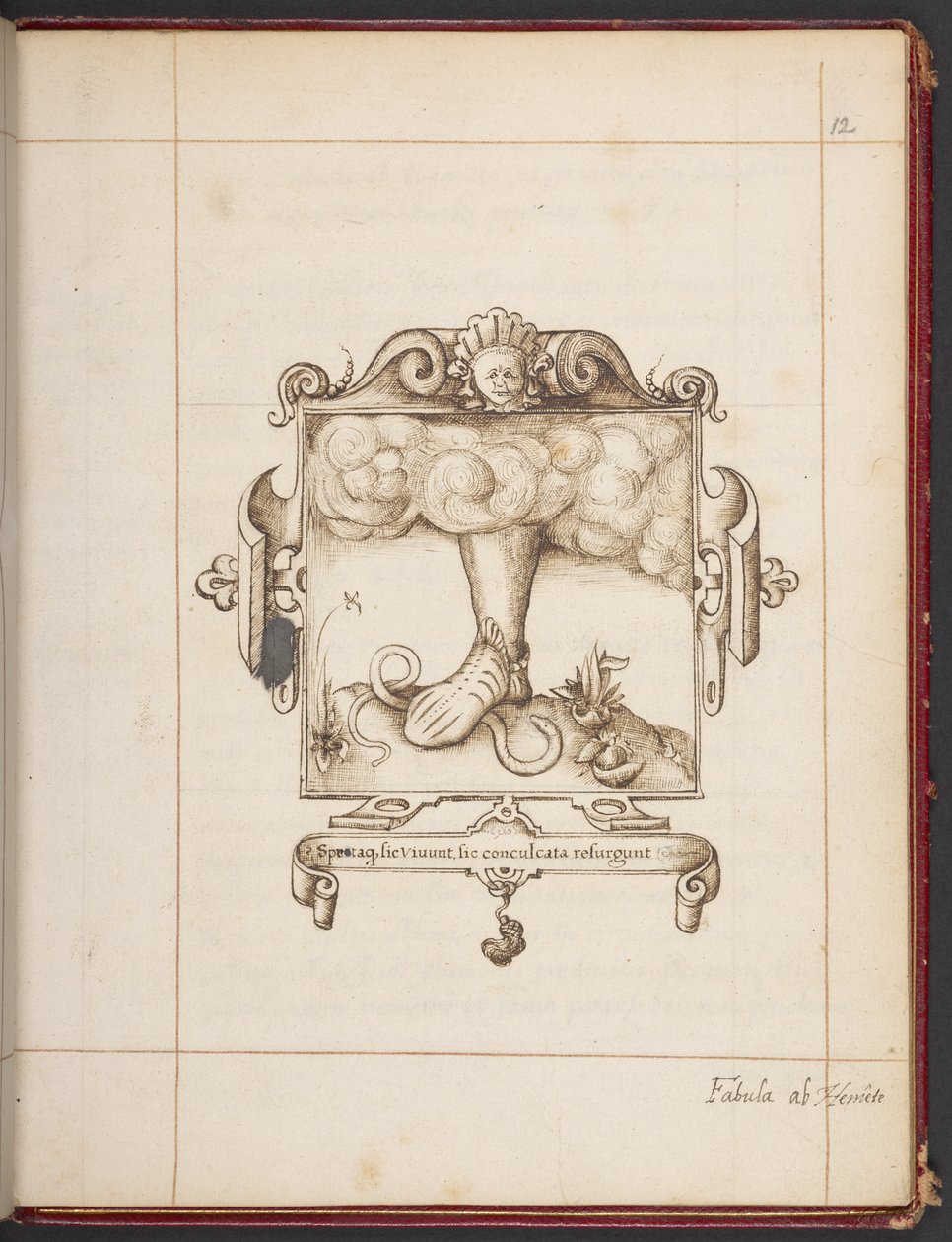 Kongelig MS 18 A XLVIII, fol. 12r, Emblem med latinsk motto fra George Gascoines præsentationskopi af Eremitten Hemetes af English School