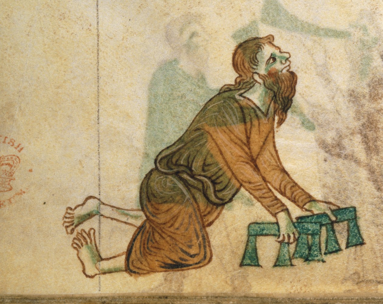 Royal Ms 13 B VIII fol.30v En forkrøblet mand kravlende på knæ, fra 
