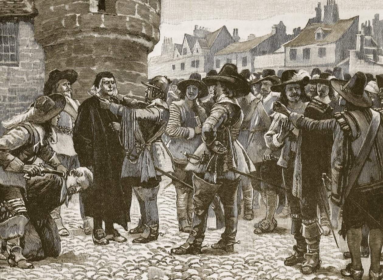 Royalistiske plottere i Salisbury, der fornærmer sheriffen, illustration fra Cassells Illustrated History of England (sepiafoto) af English School