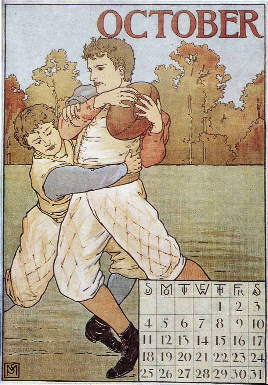 Rugbymen - engelsk kalender, v. 1895 af English School