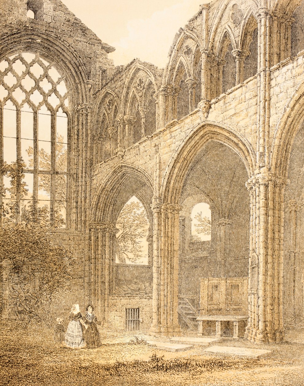 Ruinerne af Holyrood Abbey og indgangen til Royal Vault, fra The Scots Worthies af John Howie, anden udgave udgivet i 1879 af English School