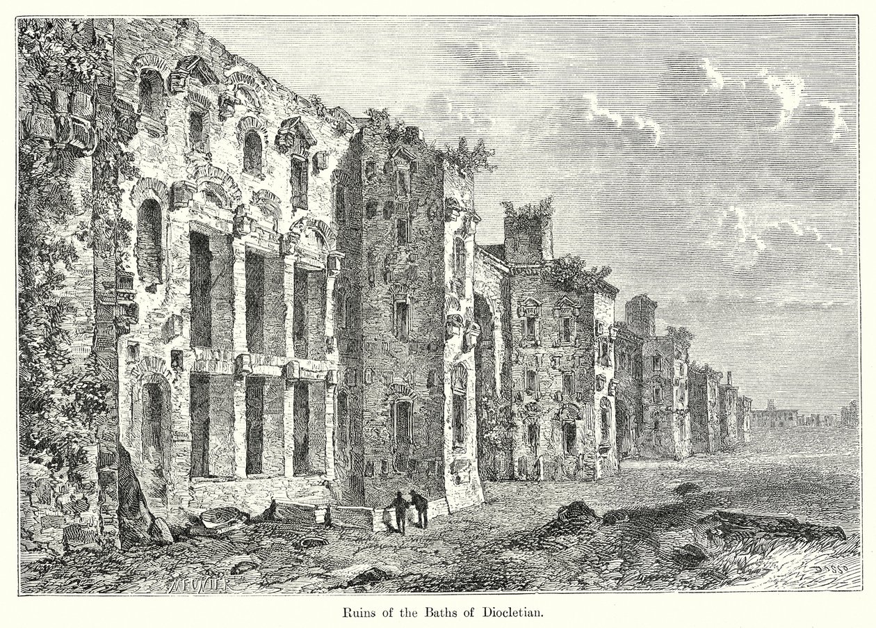 Ruinerne af Diocletians bade (kobberstik) af English School