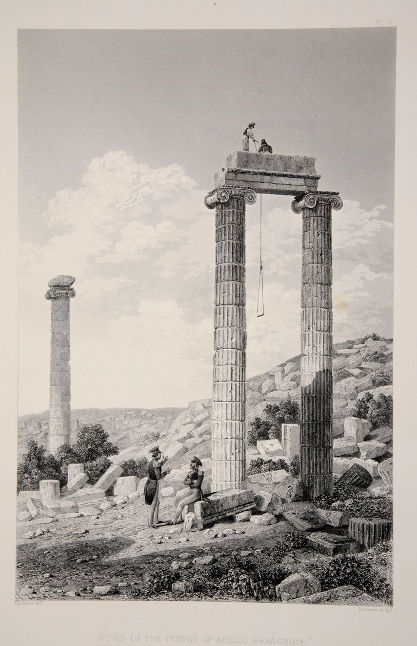 Ruinerne af Temple of Apollo Branchidae, pub. 1863 litografi. af English School