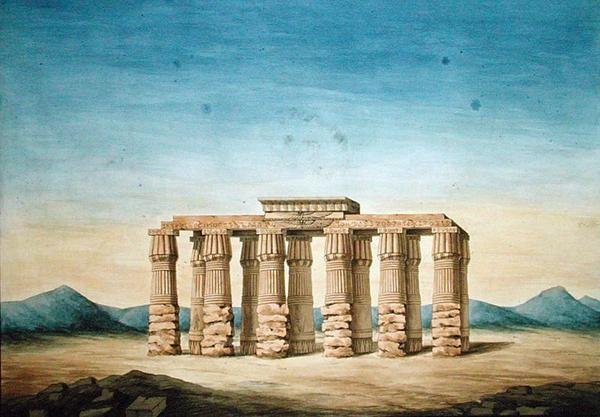 Ruinerne af Hermopolis-templet (akvarel på papir) af English School