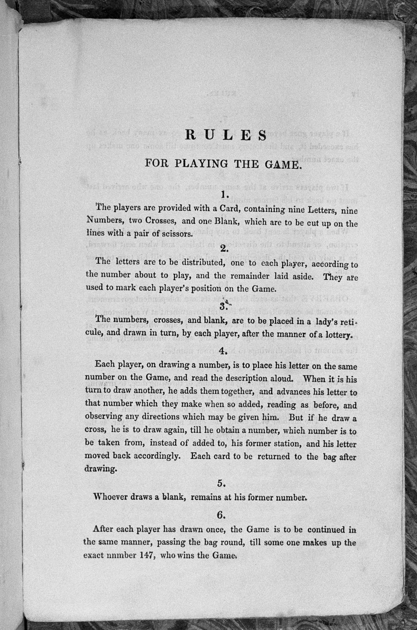 Regler for at spille spillet med Star-Spangled Banner eller emigranter til USA, ca. 1840 af English School