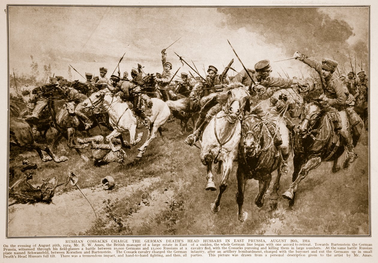 Russiske kosakker anklager de tyske dødshovedhusarer, 1914-19 af English School