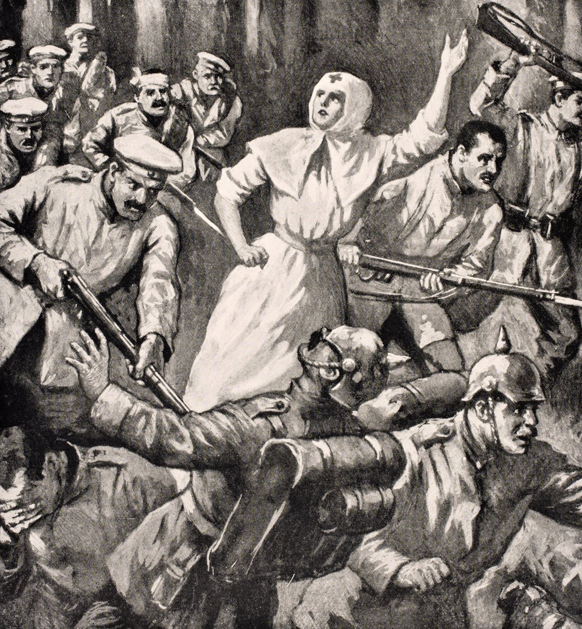 Den russiske sygeplejerske Mira Miksailovitch Ivanoff førende mænd mod tyskerne, 1915, fra 