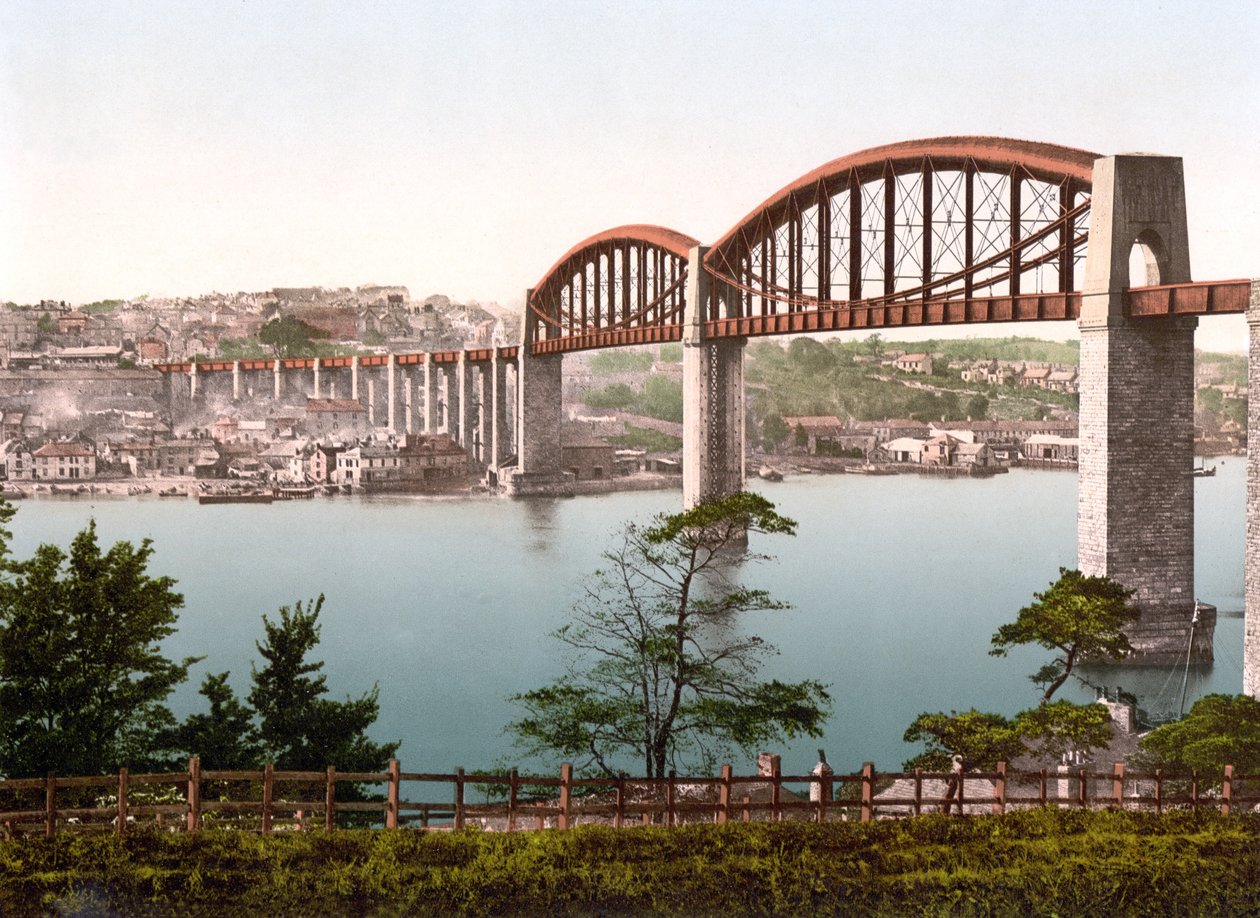 Saltash Bridge, Plymouth (håndfarvet foto) af English School