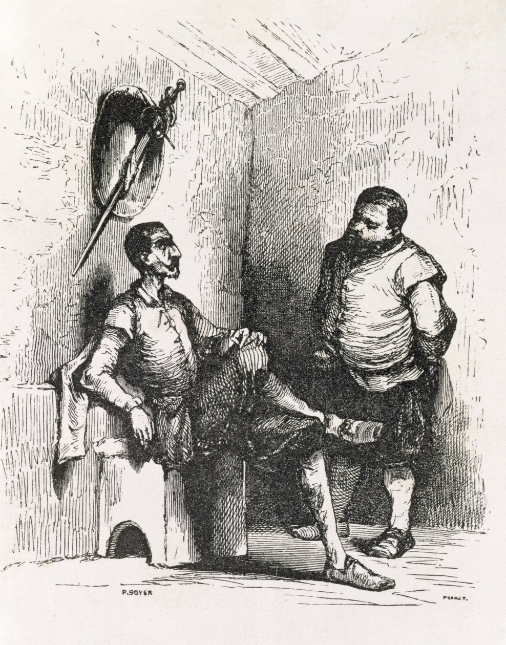 Sancho: Jeg skulle lave en sjælden udlejer, illustration fra anden akt, scene I af Don Quixote i England. En komedie, graveret af P. Soyer af English School