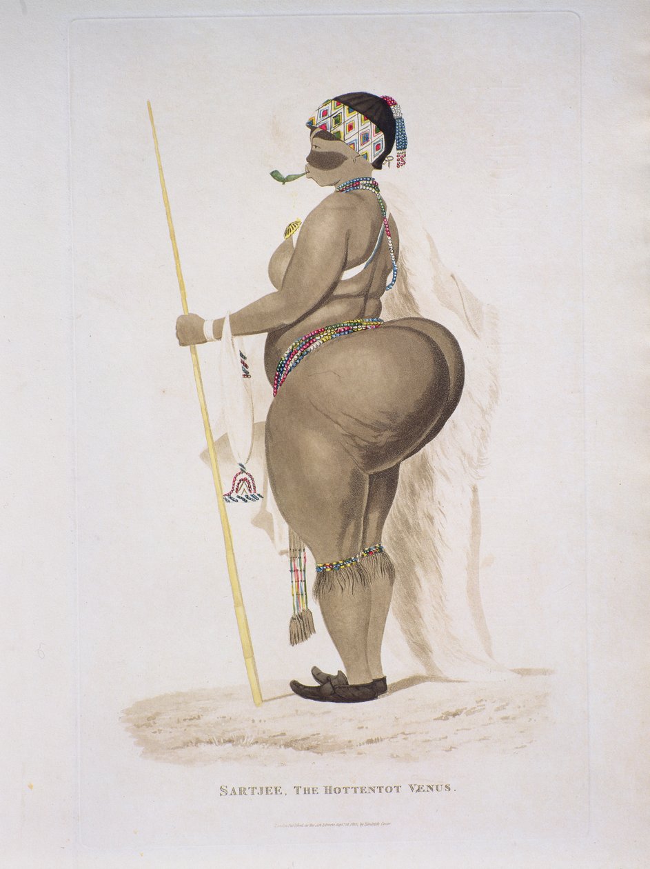 Sartjee, The Hottentot Venus, 1810 (håndfarvet gravering) af English School