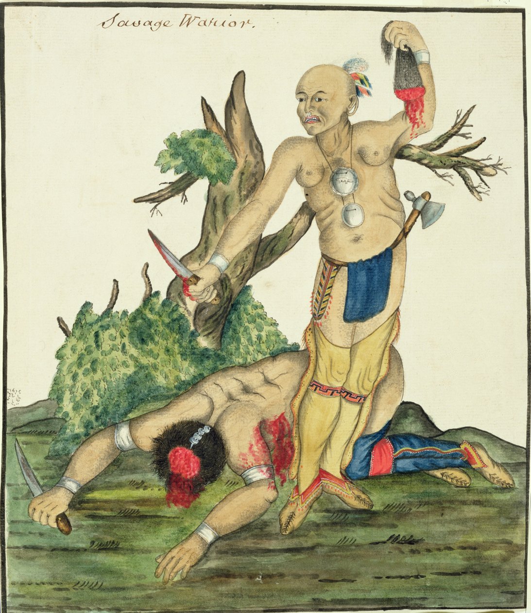 Savage Warrior, ca. 1800 (pen og wc på papir) af English School