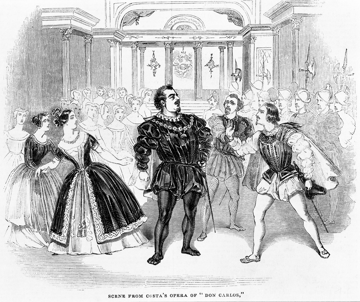 Scene fra Costas Opera af Don Carlos, 1844 af English School