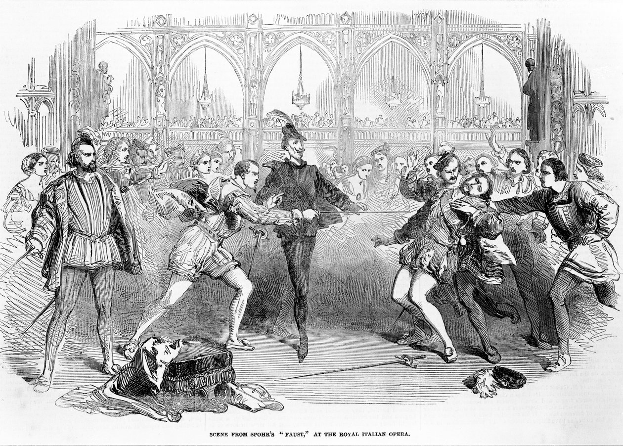 Scene fra Spohrs Faust ved Royal Italian Opera, 1852 af English School