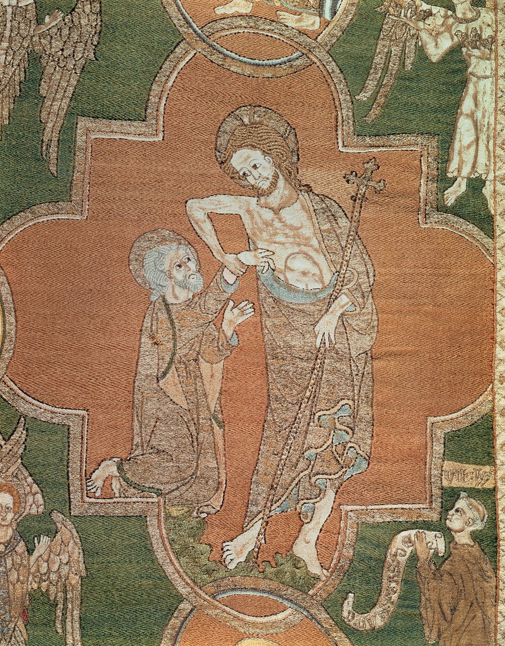 Scene fra Kristi liv, detalje fra Syon Cope, 1300-20 (linned broderet med metaltråde og silke) af English School