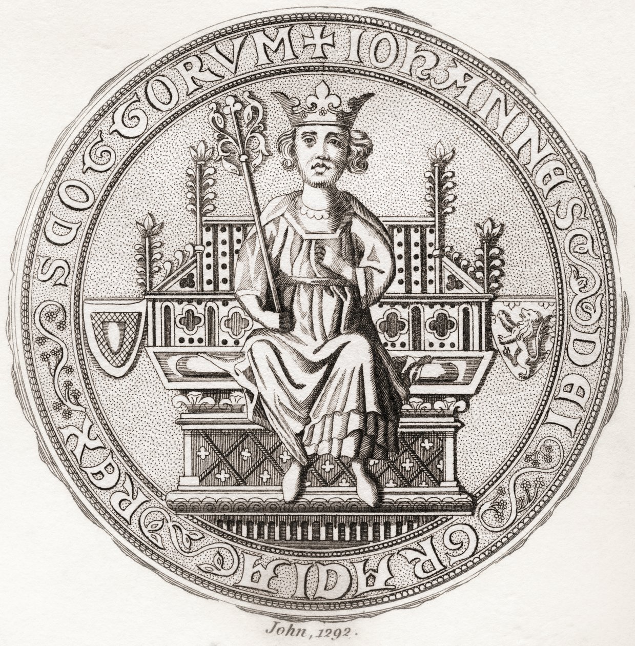 Segl af John Balliol, ca. Fra Iconographia Scotica eller Portraits of Illustrious Persons of Scotland, udgivet 1797. af English School