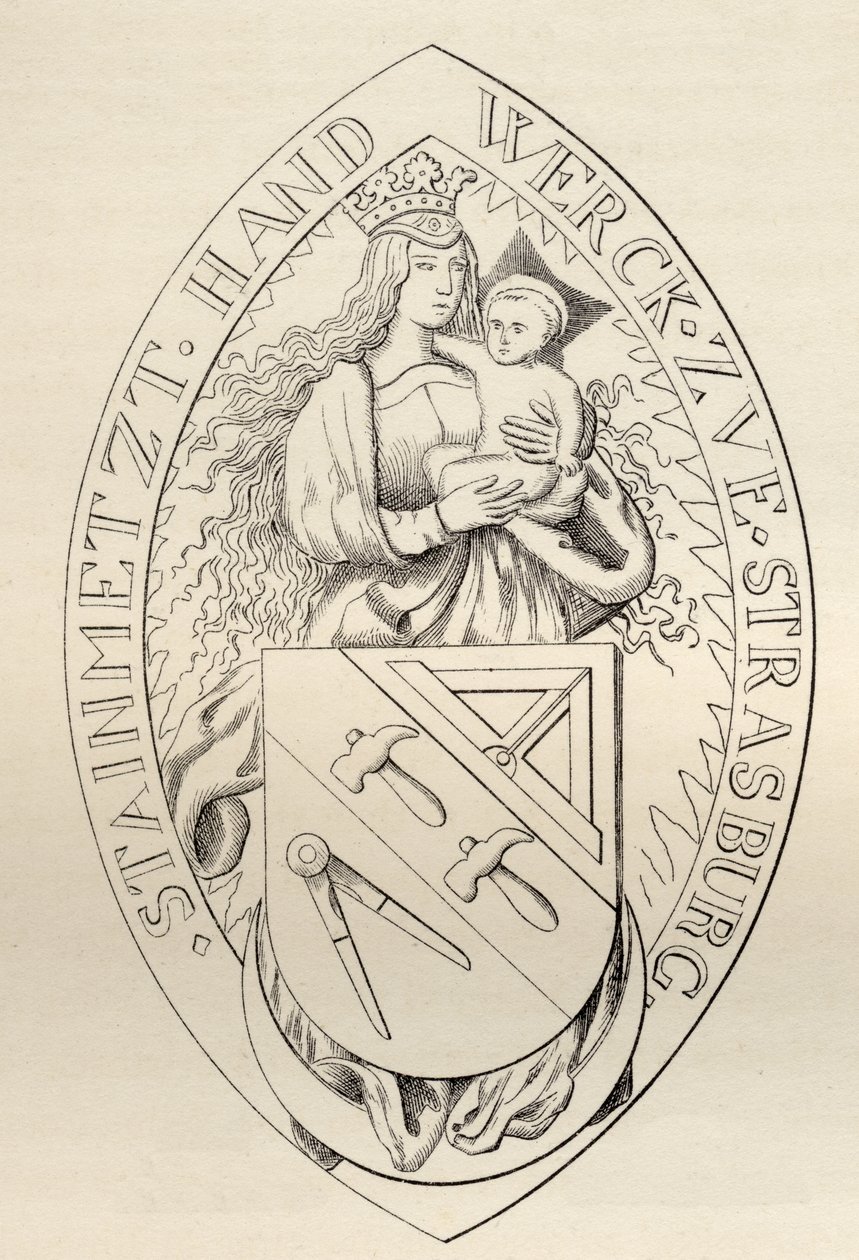 Segl for frimurerne i Strasbourg, 1524, fra "The History of Freemasonry, volume II", udgivet af Thomas C. Jack, London, 1883 af English School