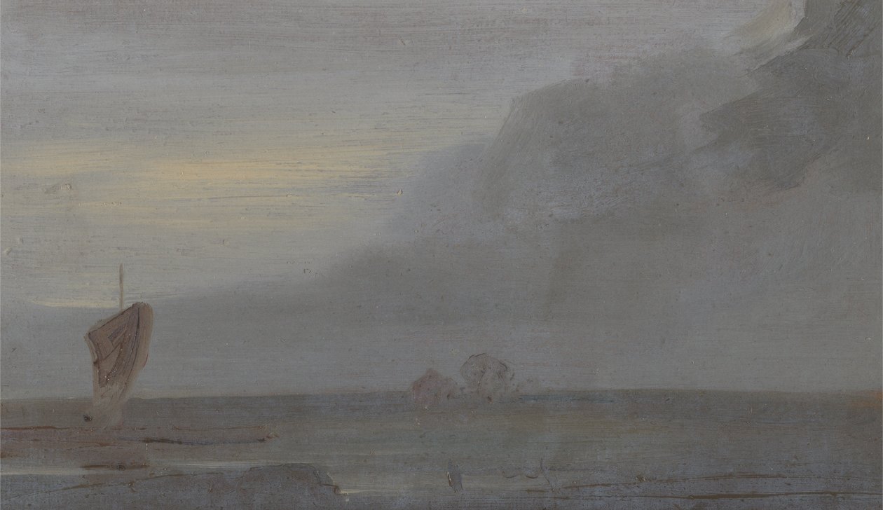 Søstykke med både: Aften, tidligere tilskrevet J.M.W. Turner (1775-1851) og også tilskrevet Peter de Wint (1784-1849), 1810-20 (olie på papir) af English School