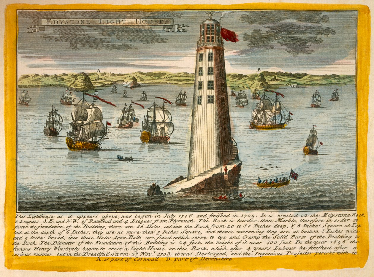 Andet Eddystone fyrtårn, nær Plymouth af English School